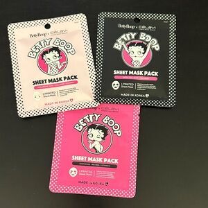 Betty Boop Celavi Sheet Mask set of 3 Retinol Hyaluronic Acid Collagen Vitamin E